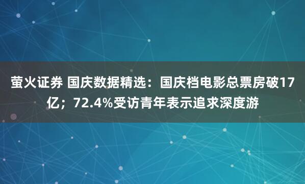 萤火证券 国庆数据精选：国庆档电影总票房破17亿；72.4%受访青年表示追求深度游
